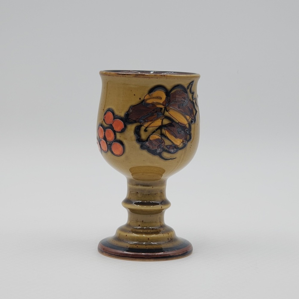 Vintage Otagiri Hand Painted Stoneware Goblet Orange Grapes Leaf Vine Pedestal